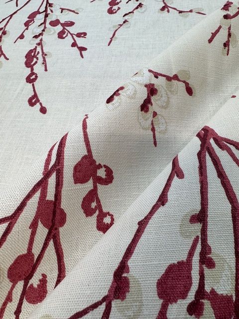 Laura Ashley Pussywillow Cranberry Linen Upholstery Fabric