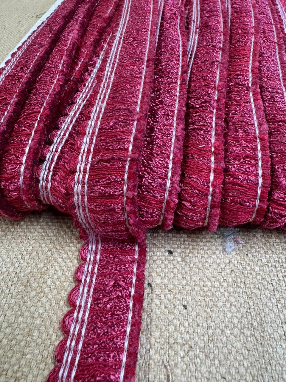 Upholstery Brush Fringe/ Ruche Trim - Cherry Pink