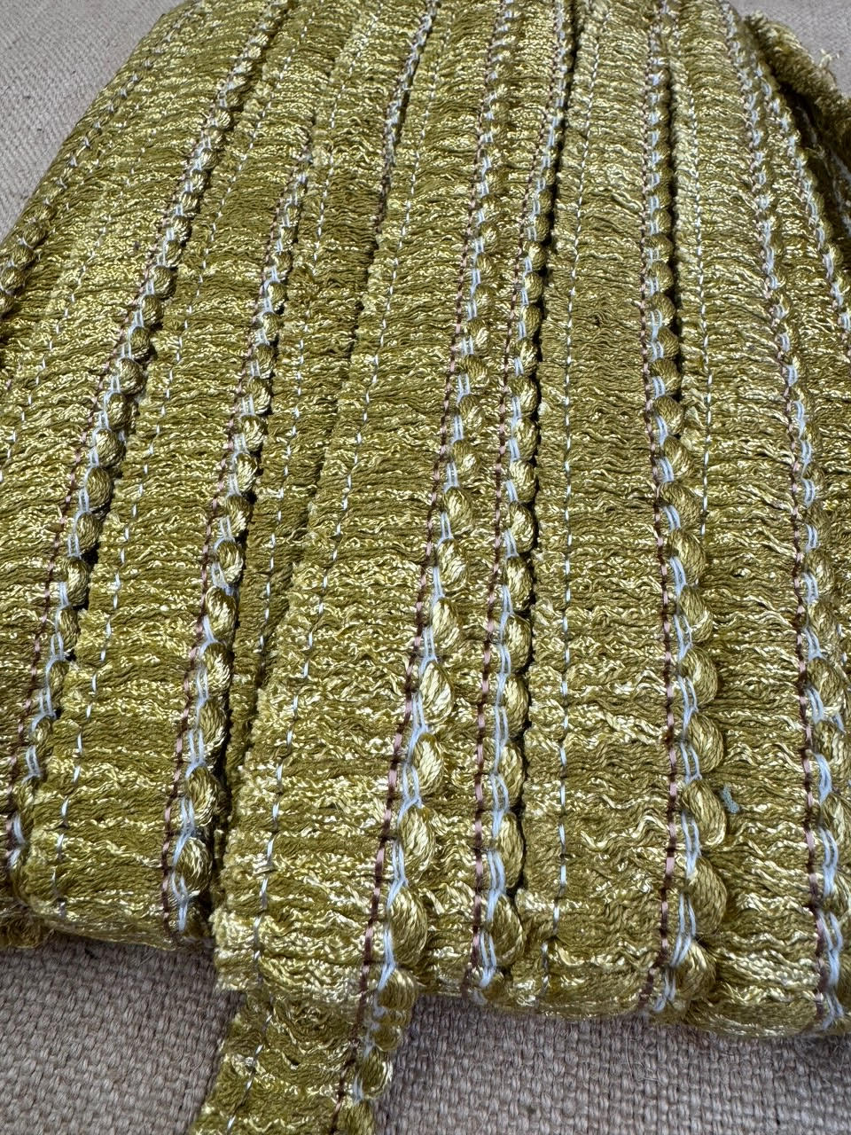 Upholstery Brush Fringe/ Ruche Trim - Gold Green