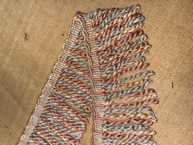Upholstery Spectrum Heavy Bullion Fringe - Braided top Rope - Muted Rose Seafoam Twist