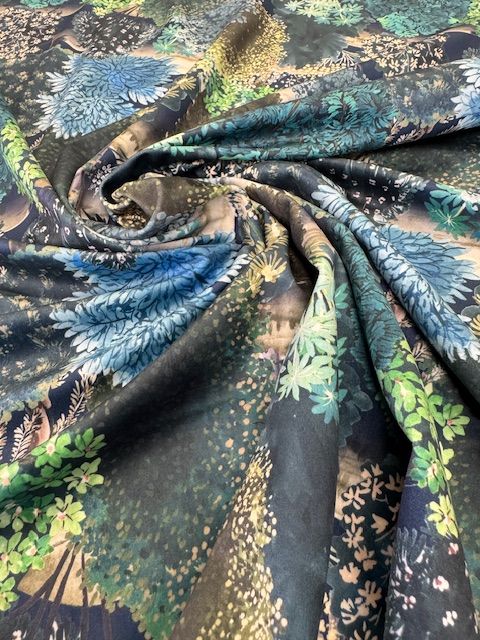 Forest Hill Navy Printed Velvet Upholstery Fabric