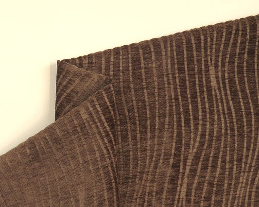Brown Wave Self Pattern Chenille Upholstery Fabric