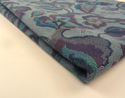 Blue And Purple Floral Flat Weave Upholstery Fabric