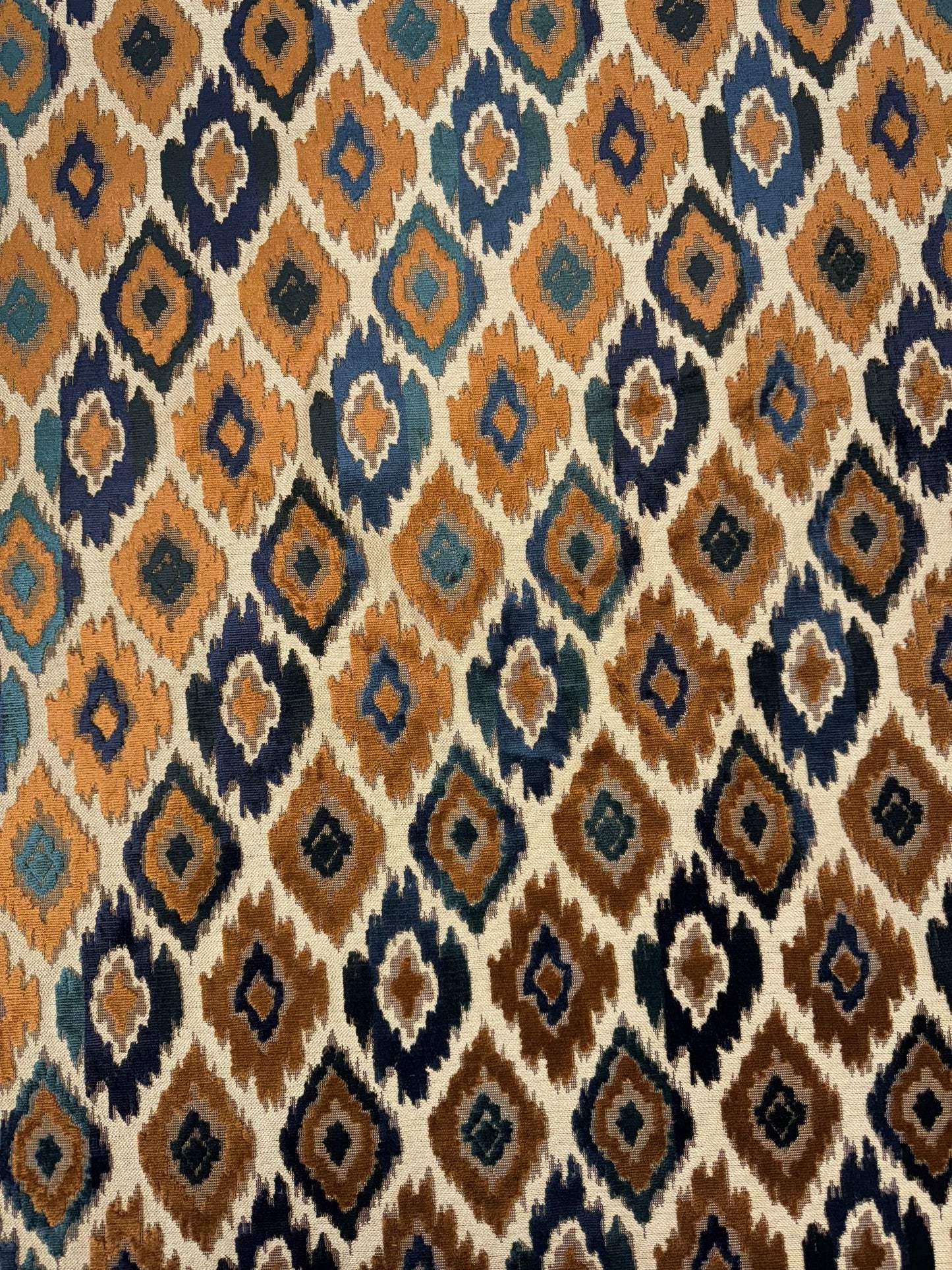 Zenith Diamond Sculptured Blue & Mustard Mix Velvet Upholstery Fabric