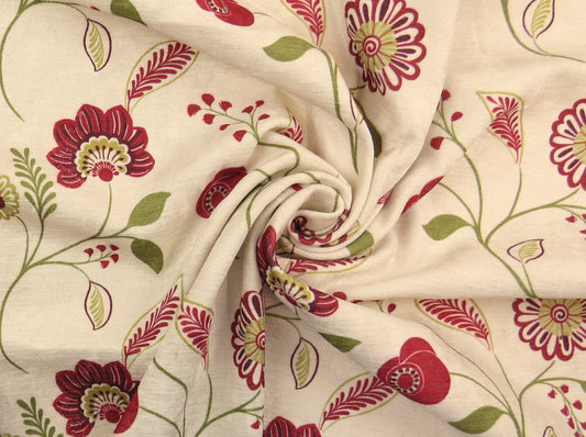 Cascade Red Floral Velvet Upholstery Fabric