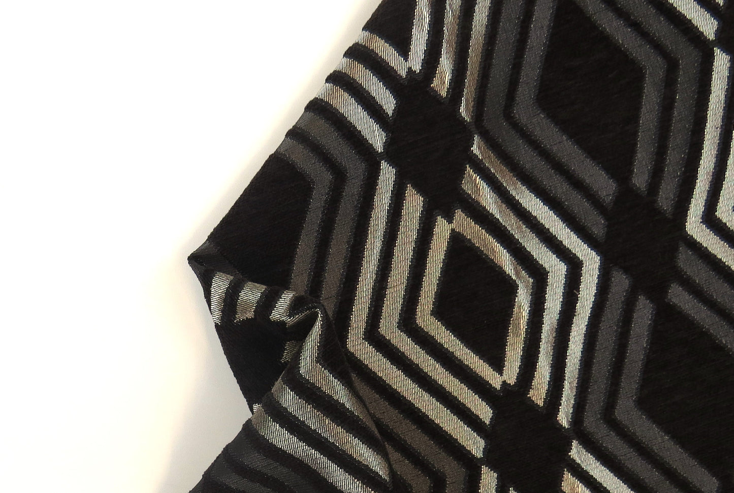 Ringo Black Silver Diamond Brocade Upholstery Fabric