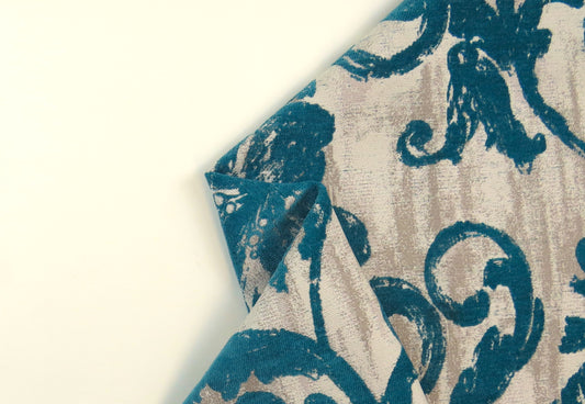 Rustic Embossed Teal Chenille Upholstery Fabric