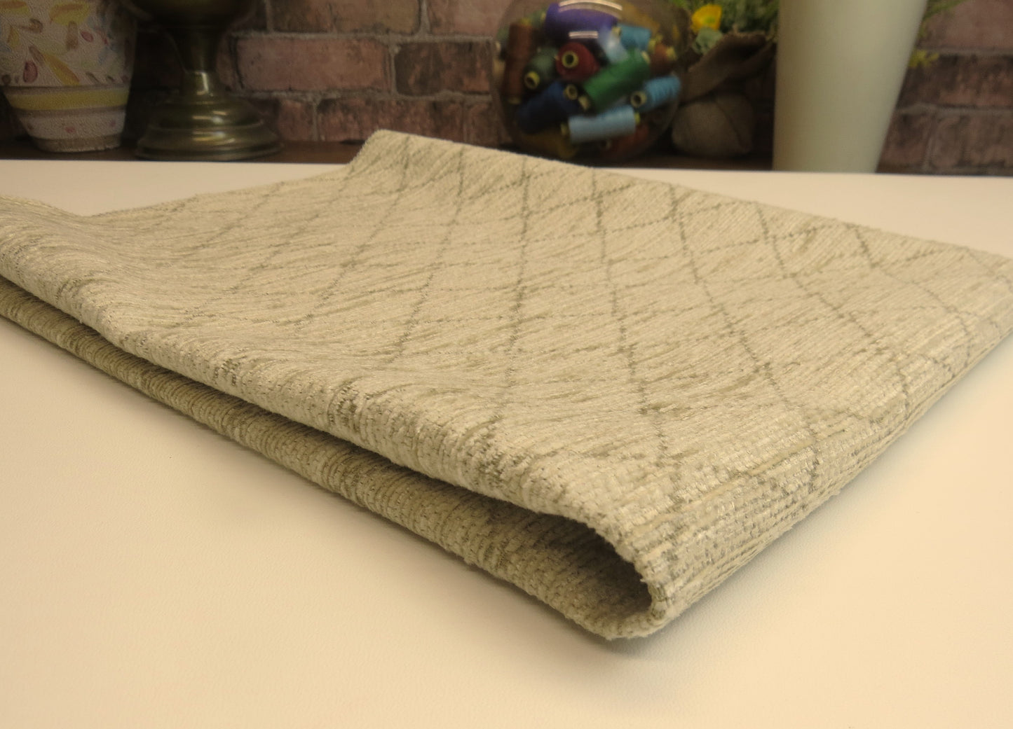 Classic Diamond Fawn Chenille Upholstery Fabric