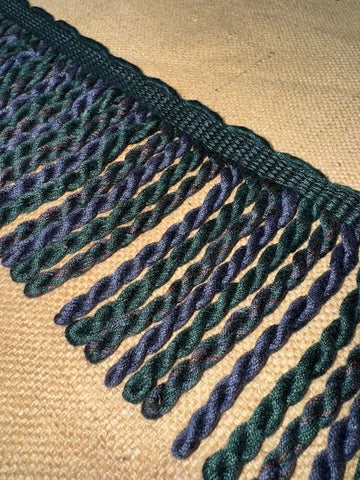 Upholstery Spectrum Heavy Bullion Fringe - Braided top Rope - Indigo & Bottle Green Mix - Soft Options upholstery trim