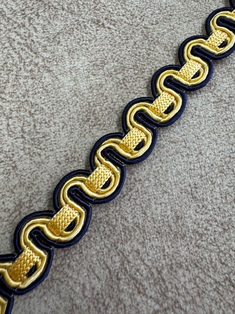 Upholstery Scroll Gimp/Braid Trim - Egyptian Gold/Blue