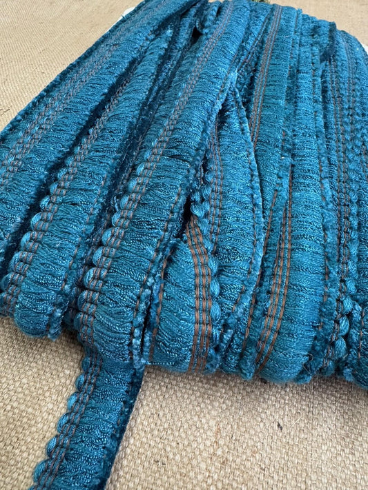 Upholstery Brush Fringe/ Ruche Trim - Petrol Blue - Soft Options upholstery trim
