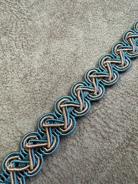 Upholstery Scroll Gimp/Braid Trim - Blue/Apricot