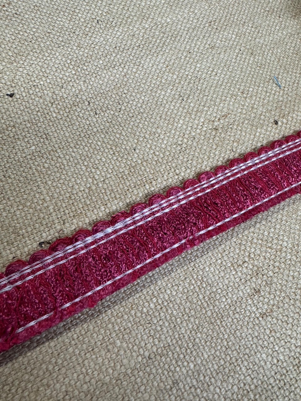 Upholstery Brush Fringe/ Ruche Trim - Cherry Pink