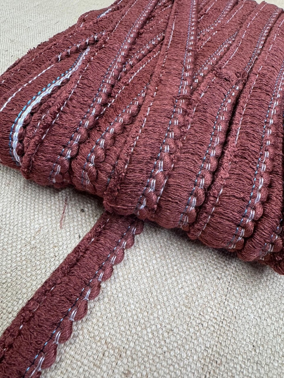 Upholstery Brush Fringe/ Ruche Trim - Brick Red - Soft Options upholstery trim