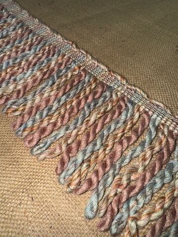 Upholstery Spectrum Heavy Bullion Fringe - Braided top Rope - Muted Rose Seafoam Twist - Soft Options upholstery trim