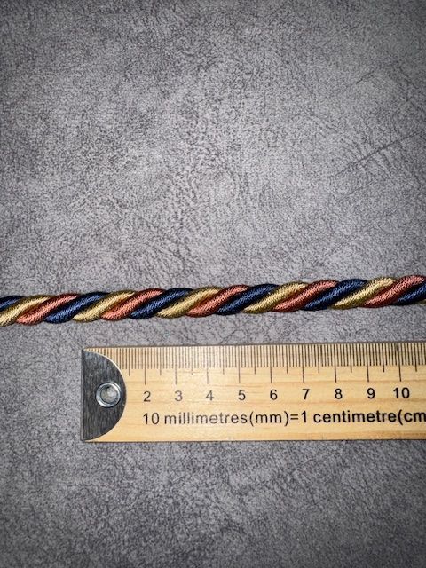 Upholstery Decorative Finishing Cord - Egyptian Gold / Blue & Rust Mix