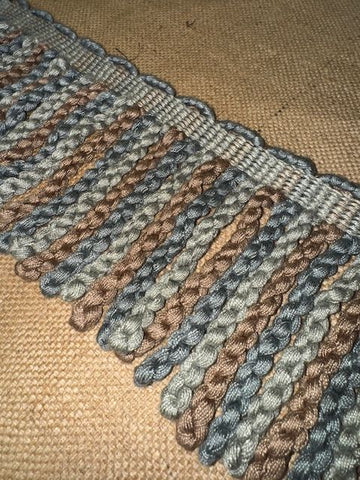 Upholstery Spectrum Heavy Bullion Fringe - Braided top Rope - Smoky Blue & Brown Mix - Soft Options upholstery trim