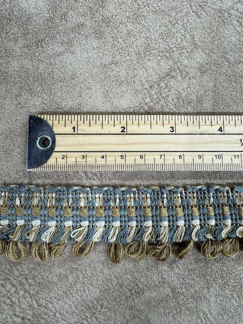 Upholstery Wide Braided Looped Fringe - French Blue & Gold - Soft Options upholstery trim