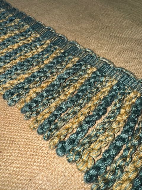 Upholstery Spectrum Heavy Bullion Fringe - Braided top Rope - Teal & Gold Mix - Soft Options upholstery trim
