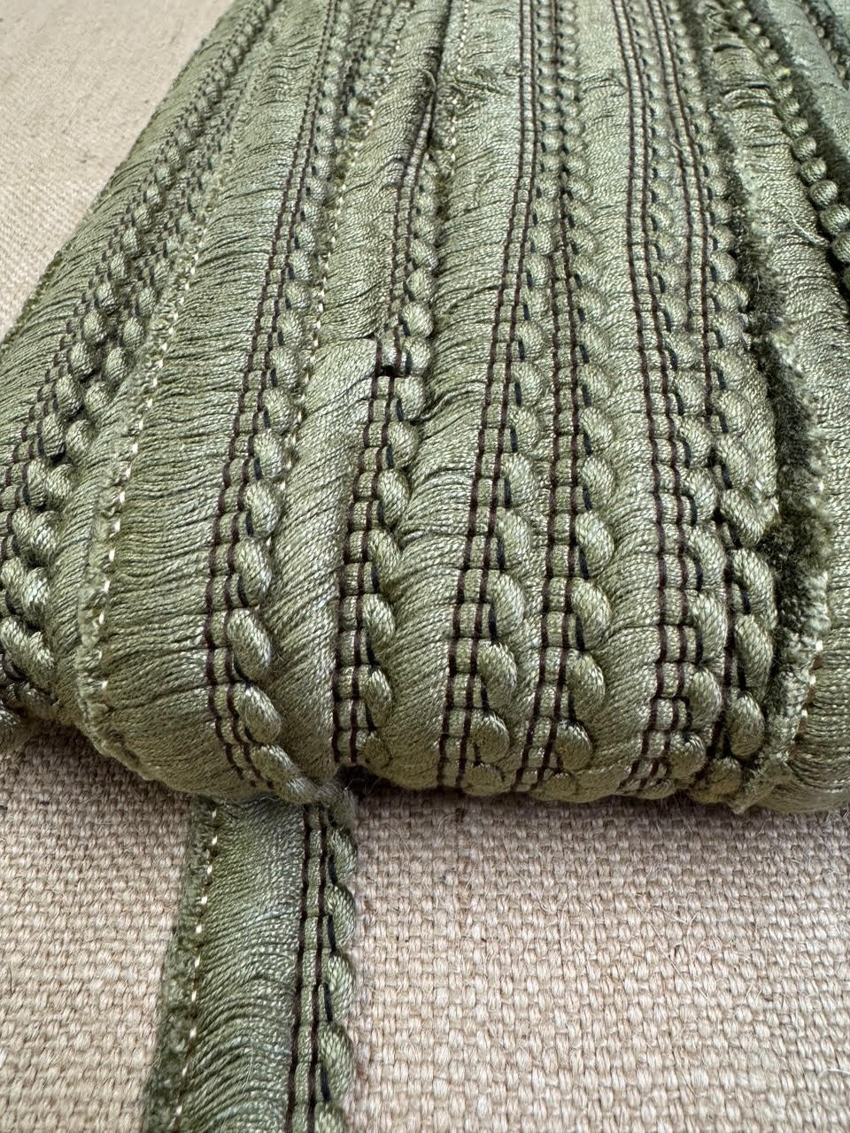 Upholstery Brush Fringe/ Ruche Trim - Olive Green - Soft Options upholstery trim Soft Options Fabric Supplies