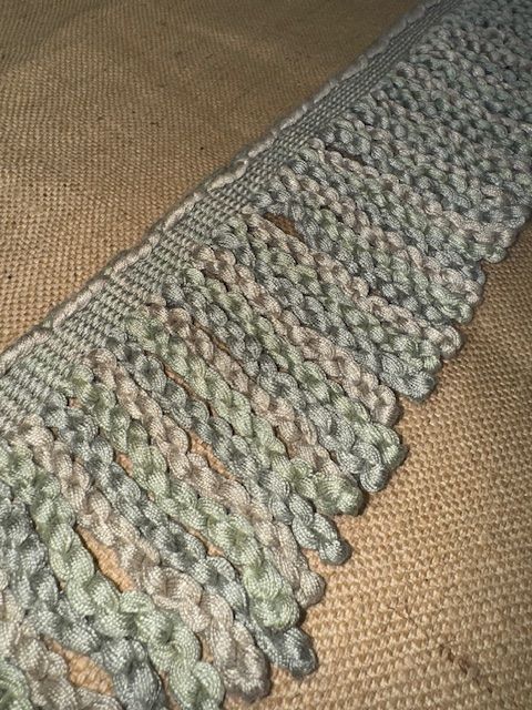 Upholstery Spectrum Heavy Bullion Fringe - Braided top Rope - Pastel Blue/Green & Taupe - Soft Options upholstery trim