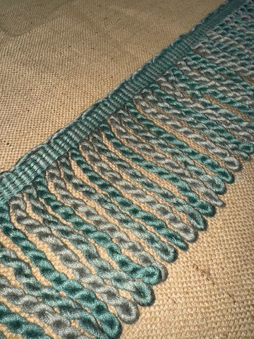 Upholstery Spectrum Heavy Bullion Fringe - Braided top Rope - Sea Green & Silver Mix - Soft Options upholstery trim