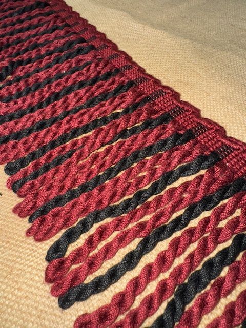 Upholstery Spectrum Heavy Bullion Fringe - Braided top Rope - Black & Maroon Mix - Soft Options upholstery trim