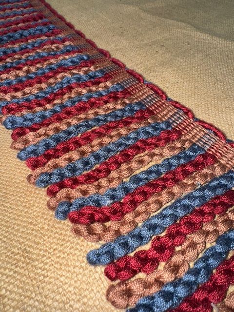 Upholstery Spectrum Heavy Bullion Fringe - Braided top Rope - Red/Blue/Salmon Mix - Soft Options upholstery trim