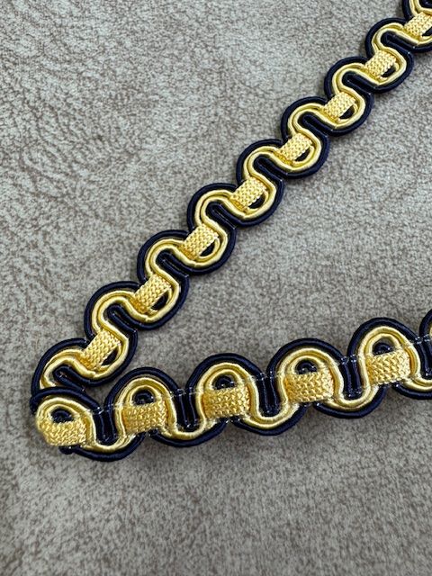 Upholstery Scroll Gimp/Braid Trim - Egyptian Gold/Blue