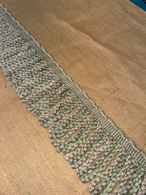 Upholstery Spectrum Heavy Bullion Fringe - Braided top Rope - Pastel Blue/Green & Taupe