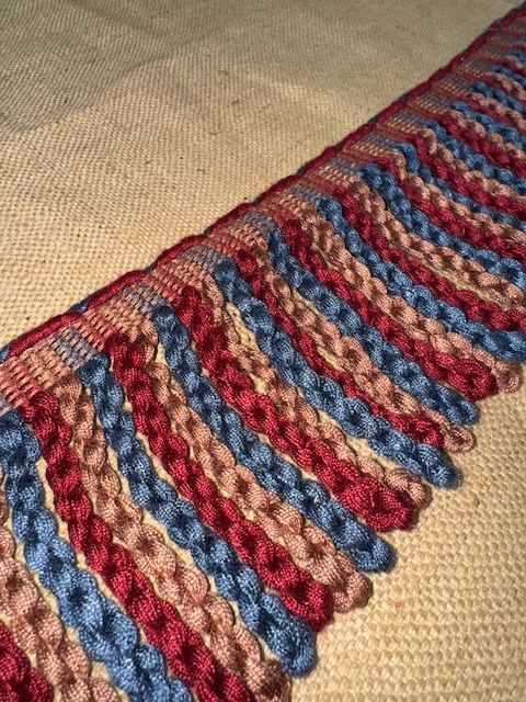 Upholstery Spectrum Heavy Bullion Fringe - Braided top Rope - Red/Blue/Salmon Mix