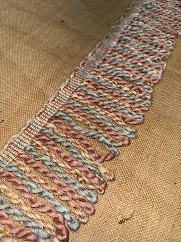 Upholstery Spectrum Heavy Bullion Fringe - Braided top Rope - Muted Rose Seafoam Twist