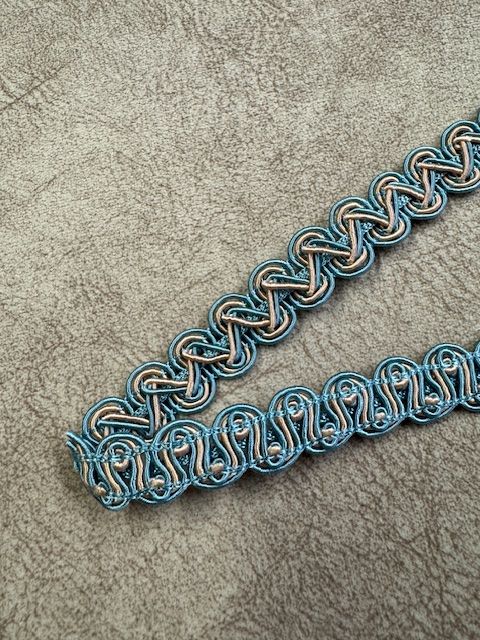Upholstery Scroll Gimp/Braid Trim - Blue/Apricot