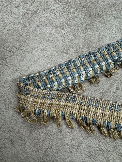 Upholstery Wide Braided Looped Fringe - French Blue & Gold