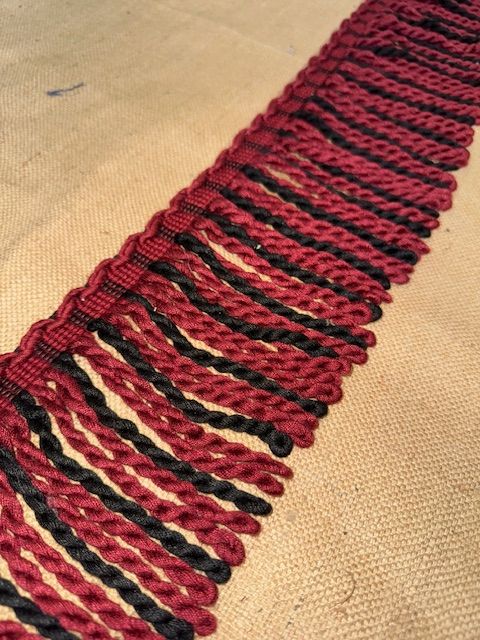 Upholstery Spectrum Heavy Bullion Fringe - Braided top Rope - Black & Maroon Mix