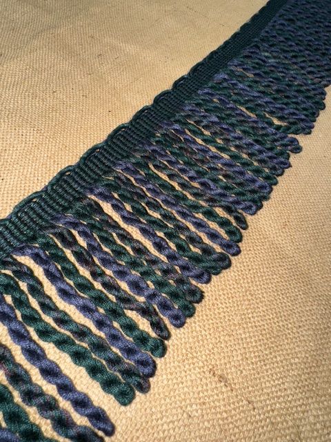 Upholstery Spectrum Heavy Bullion Fringe - Braided top Rope - Indigo & Bottle Green Mix