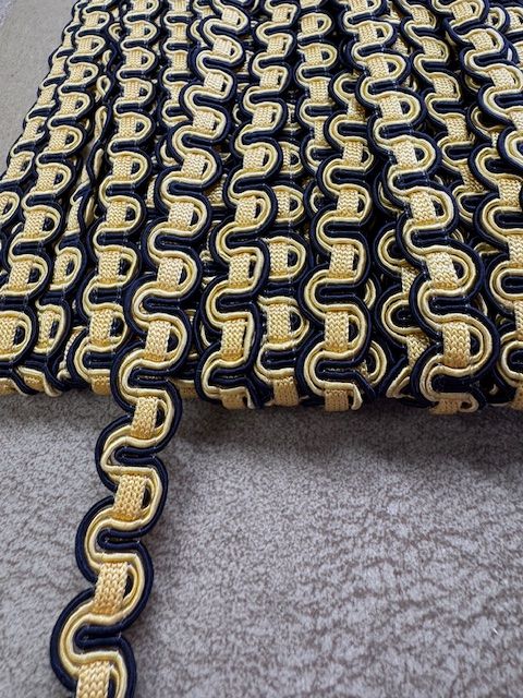 Upholstery Scroll Gimp/Braid Trim - Egyptian Gold/Blue