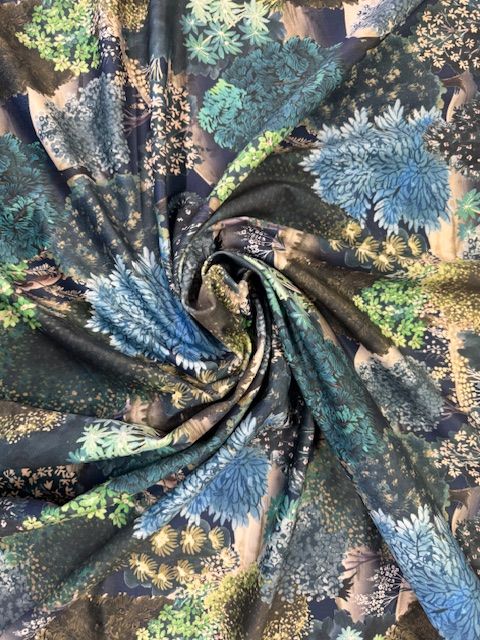 Forest Hill Navy Printed Velvet Upholstery Fabric