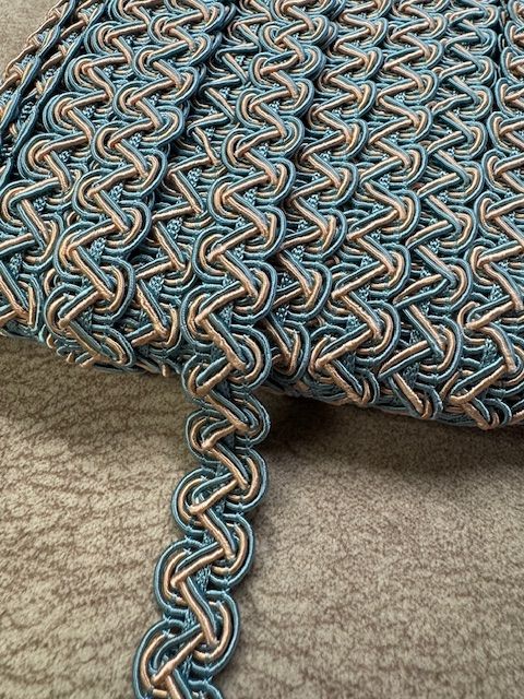 Upholstery Scroll Gimp/Braid Trim - Blue/Apricot