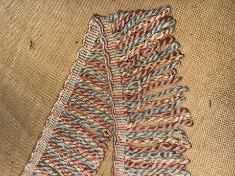 Upholstery Spectrum Heavy Bullion Fringe - Braided top Rope - Muted Rose Seafoam Twist
