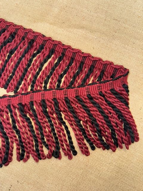 Upholstery Spectrum Heavy Bullion Fringe - Braided top Rope - Black & Maroon Mix