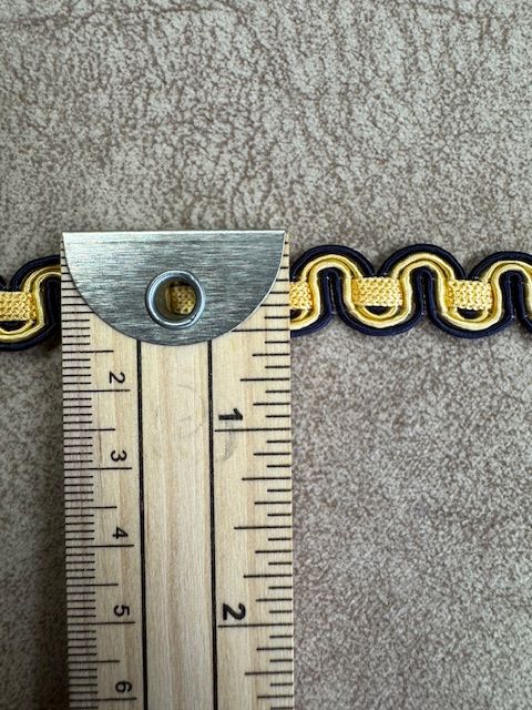 Upholstery Scroll Gimp/Braid Trim - Egyptian Gold/Blue