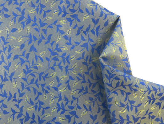 Brocade Leaf Design Upholstery Fabric - Blue