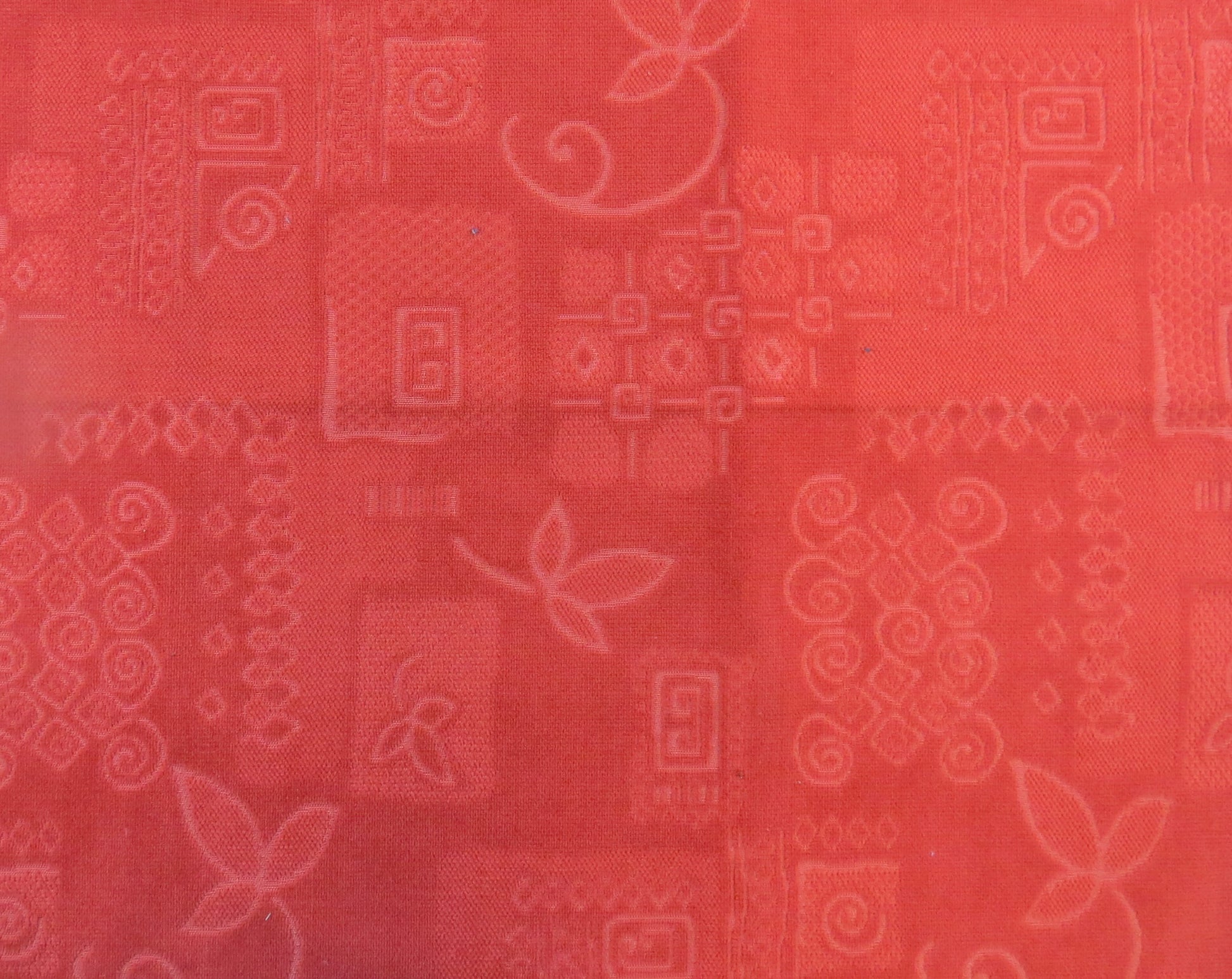 Terracotta Self Patterned Velvet Upholstery Fabric - Orange