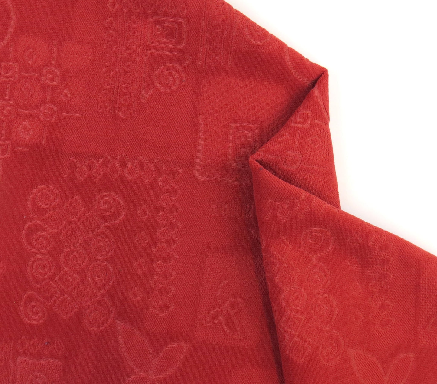 Terracotta Self Patterned Velvet Upholstery Fabric - Orange