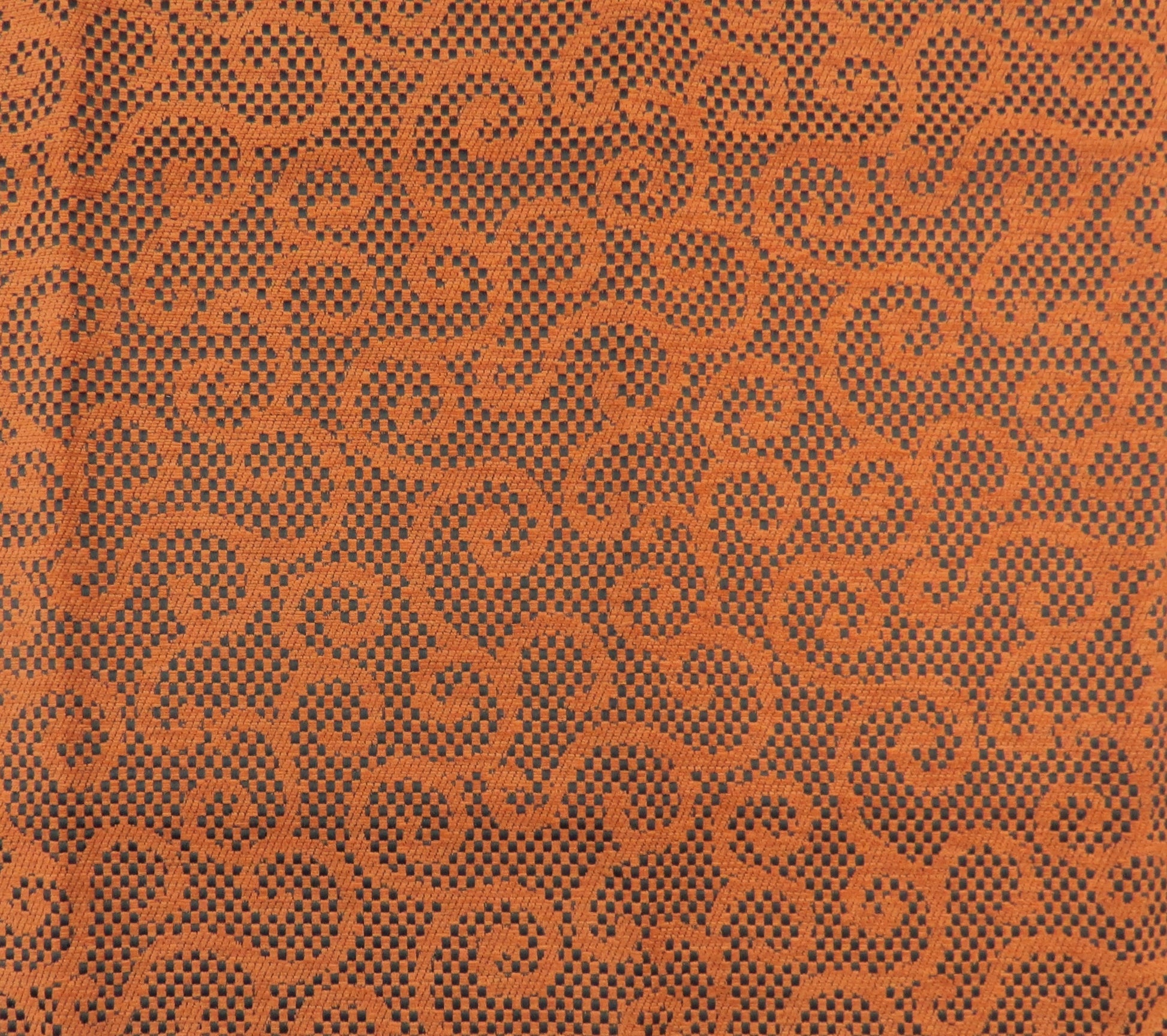 Terracotta Heavyweight Weave Scroll Design Upholstery Fabric - Orange