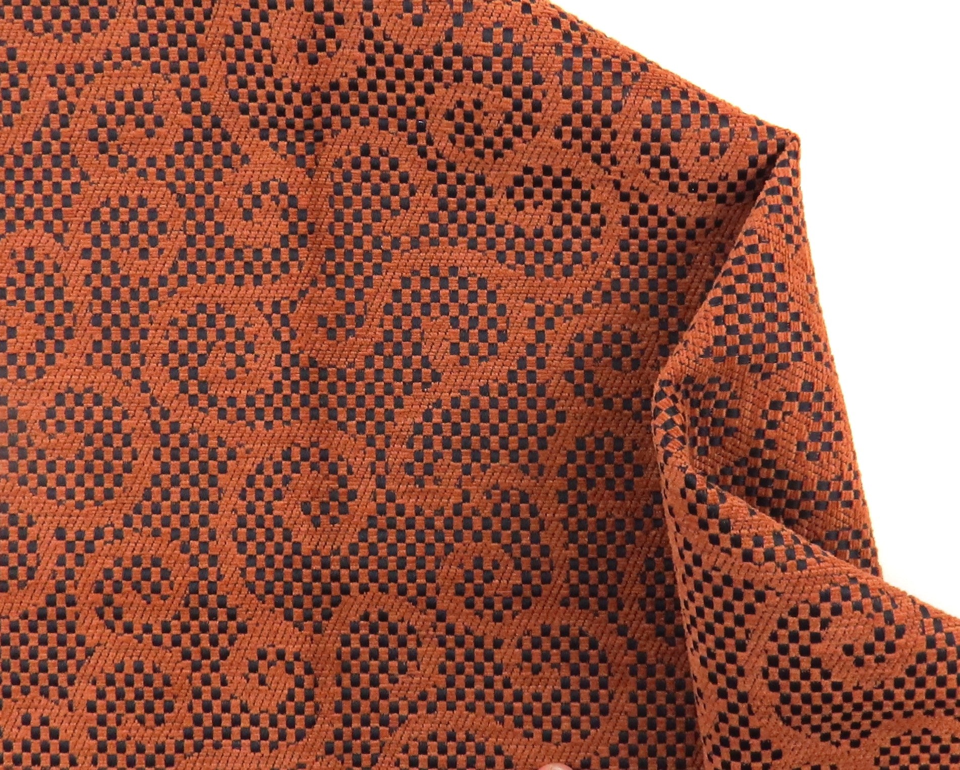 Terracotta Heavyweight Weave Scroll Design Upholstery Fabric - Orange
