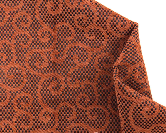 Terracotta Heavyweight Weave Scroll Design Upholstery Fabric - Orange