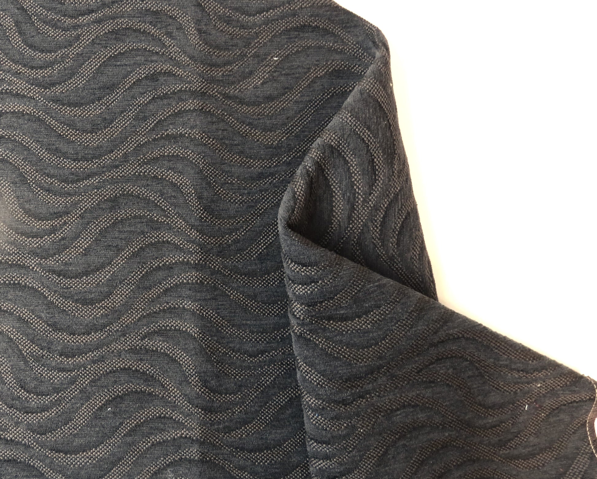 Heavy Weave Wave Design Upholstery Fabric - Grey / Black