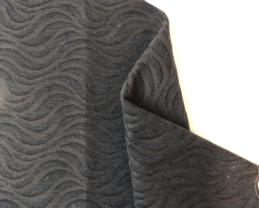 Heavy Weave Wave Design Upholstery Fabric - Grey / Black - Soft Options upholstery trim